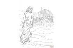 Minuni Iisus Hristos potolirea furtunii si mersul pe apa planse de colorat